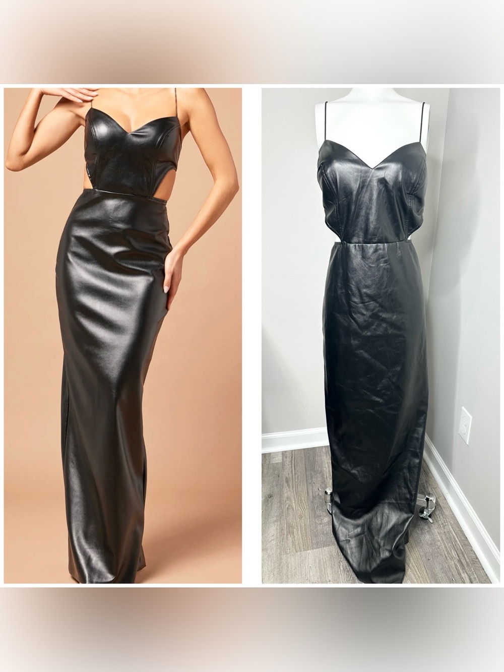Fashion Nova Black Faux Leather Spaghetti Strap Maxi Dress-nwt-1X